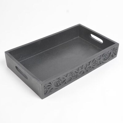 Floral Black Wooden Tray