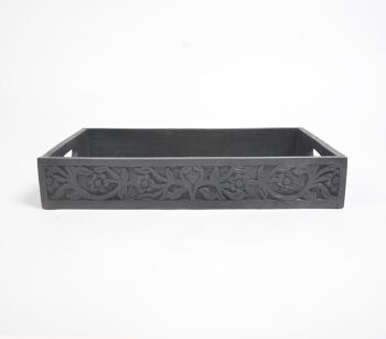 Plateau en bois noir floral 2