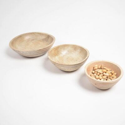 Burnt & Distressed White Wooden Bowls (Set of 3)
