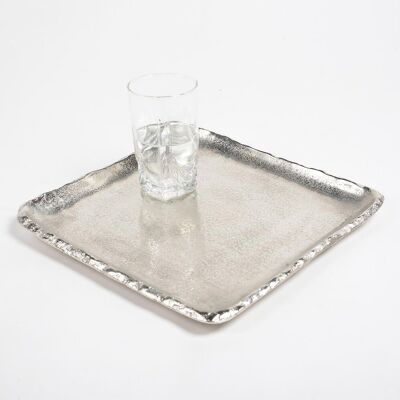 Antique Silver-Toned Aluminium Square Tray