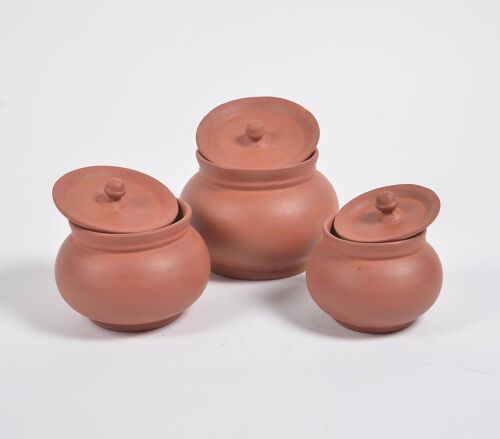 Terracotta Pottery Classic Hotpots with Lids (Set of 3)