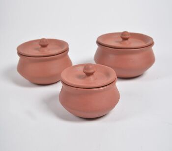 Pots chauds en poterie en terre cuite avec couvercles (Ensemble de 3) 2