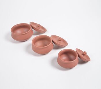 Pots chauds en poterie en terre cuite avec couvercles (Ensemble de 3) 3