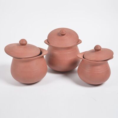 Terracotta Pottery Rice Hot Pots with Lids (Set of 3)