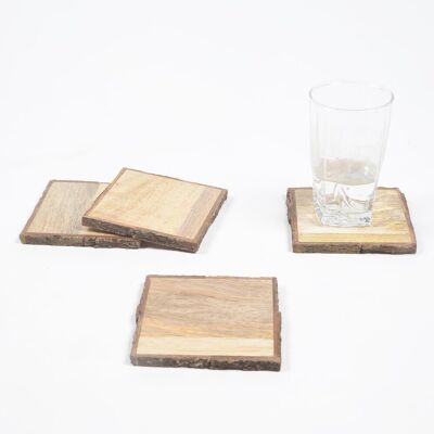 Hand Cut Wooden Bark Coasters (Set Of 4)