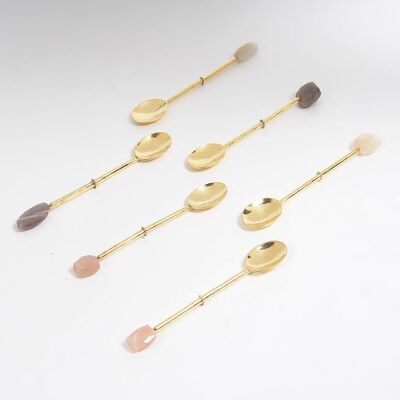 Hand Cut Moonstone & Brass Appetizer Spoons (Set of 6)