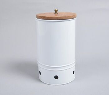 Boîte cylindrique nervurée en fer galvanisé blanc avec couvercle en bois 2