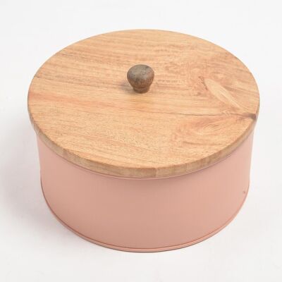 Galvanized Iron Round Bread Box with Wooden Lid
