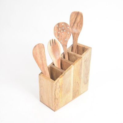 Hand Cut Mango Wood Classic Cutlery Stand