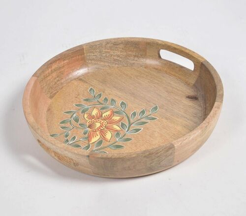 Hand Printed Floral Round Mango Wood Tray