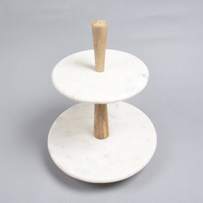 Handmade White Marble & Wooden Minimal Cake Stand