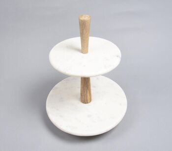 Support à gâteau minimal en marbre blanc et en bois fait à la main 1