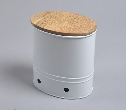 White Galvanized Iron Ribbed Box with Wooden Lid