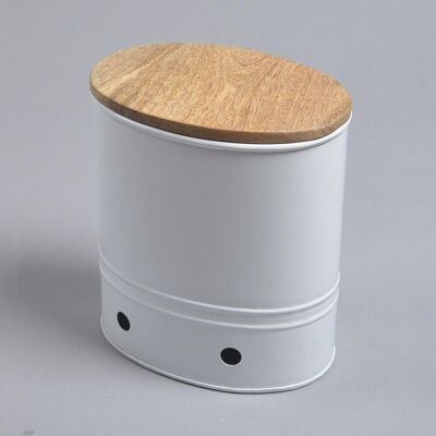 White Galvanized Iron Ribbed Box with Wooden Lid