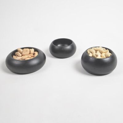 Matte Charcoal Touched Wooden Snack Bowls (Set of 3)