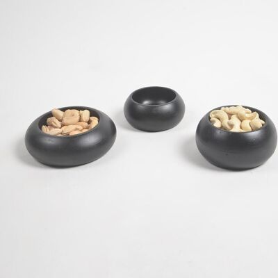 Matte Charcoal Touched Wooden Snack Bowls (Set of 3)