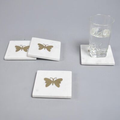 Butterfly Inlaid Brass & marble Coasters (Set of 4)