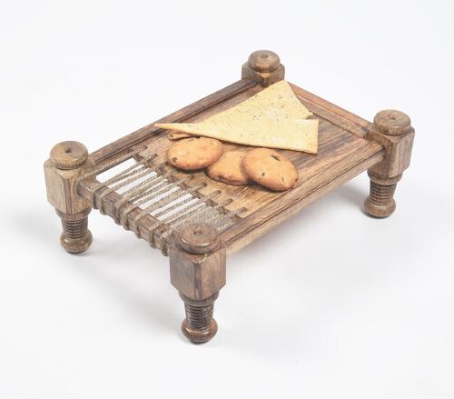 Cot-Shaped Turned Mango Wood Serving Tray