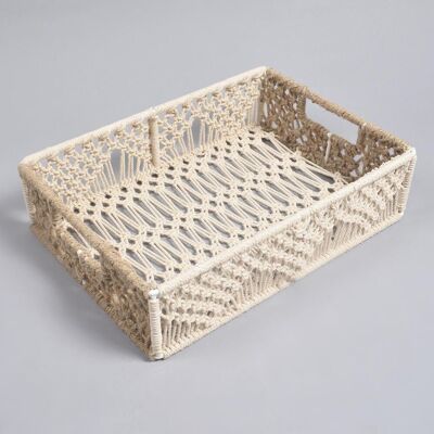 Jute & Cotton Macrame-Wrapped Iron Tray