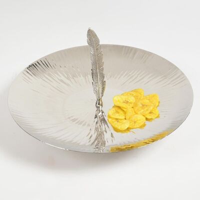 Hand Beaten Aluminium Cake Stand with Feather Accent