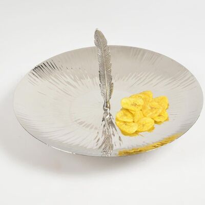 Hand Beaten Aluminium Cake Stand with Feather Accent