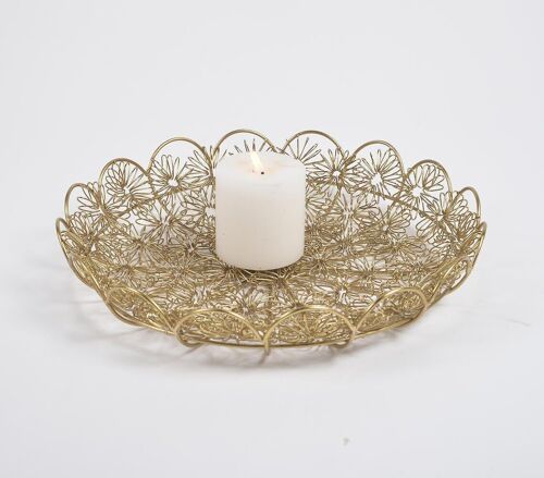 Antique Gold-Toned Coiled Floral Iron Platter