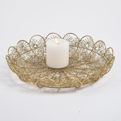 Antique Gold-Toned Coiled Floral Iron Platter
