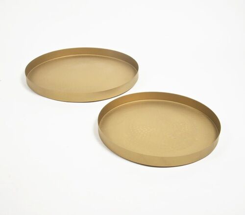 Gold-Toned Iron Round Platters (Set of 2)