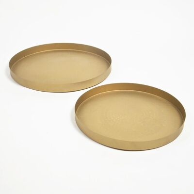Gold-Toned Iron Round Platters (Set of 2)