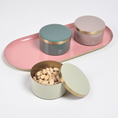 Pastel Enamelled Iron Oval Tray with 3 snack Boxes