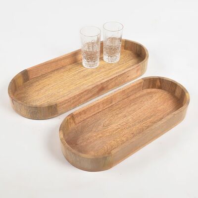 Classic Mango Wood Oblong Trays (set of 2)