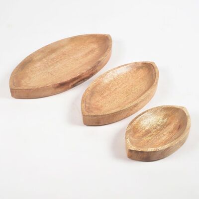 Marquise-Shaped Mango Wood Trays (set of 3)