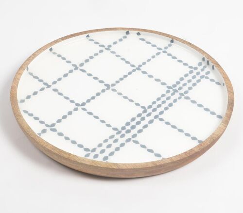 Enameled Checks Mango Wood Dinner Plate