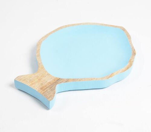 Distress Blue Fish-Shaped Mango Wood Platter