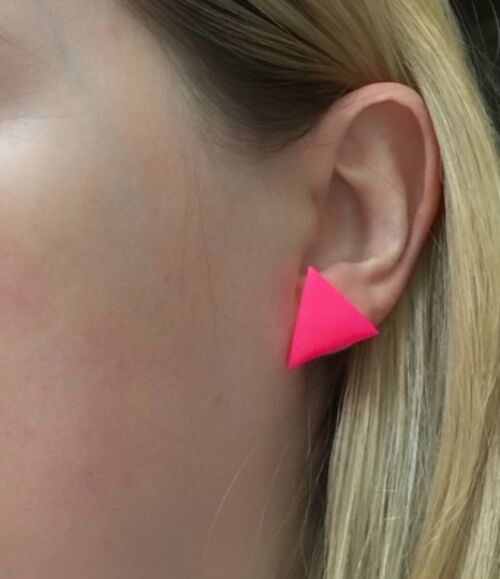 Giant neon pink triangle earrings