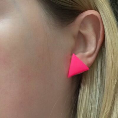 Giant neon pink triangle earrings