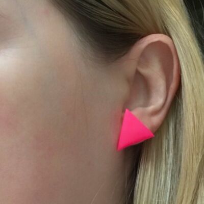 Giant neon pink triangle earrings
