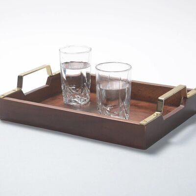 Hand Cut Wooden Serving tray with Brass Handles