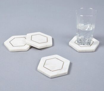 Sous-verres hexagonaux en marbre incrusté (ensemble de 4) 1