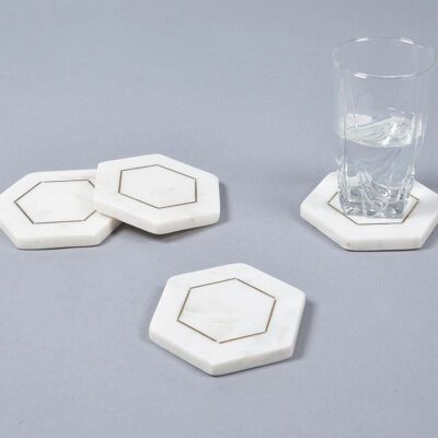 Inlaid Marble Hexagon Coasters (set of 4)