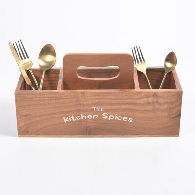 Hand Cut Wooden Brown Cutlery Holder