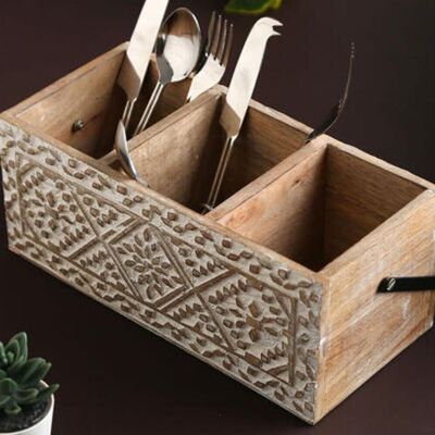 Wood Carved Cutlery Stand