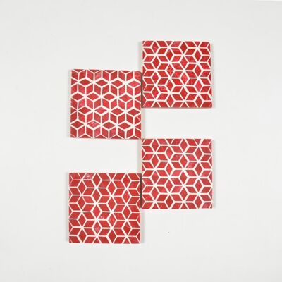 Geometric Red Stone Coasters (set of 4)