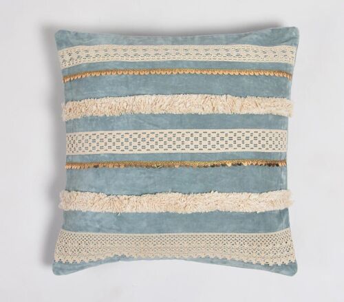 Lace Embellished Powder Blue Cushion Cover