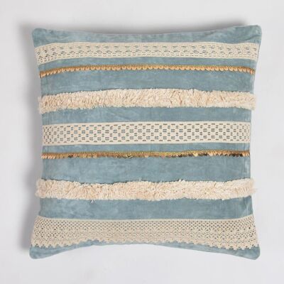 Lace Embellished Powder Blue Cushion Cover