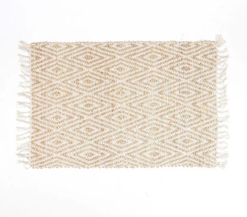 Handwoven Jute Diamond-Pattern Durry with Tassels