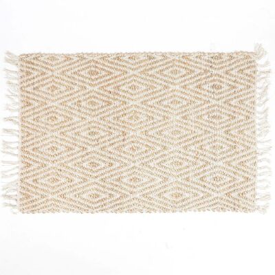 Handwoven Jute Diamond-Pattern Durry with Tassels