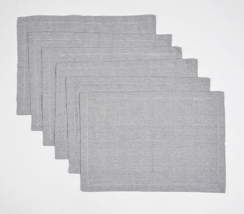 Solid Yarn-Dyed Chambray Weave Placemats With Hem Stitch (set of 6)