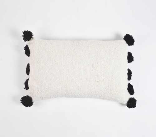 Handwoven Monotone Pom-Pom Lumbar Cushion Cover
