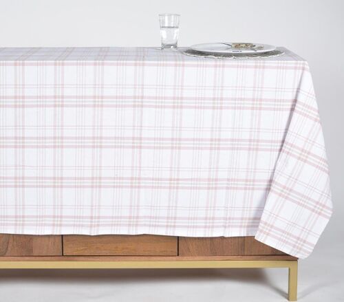 Neutral Tartan Checks 4-Seater Cotton Tablecloth